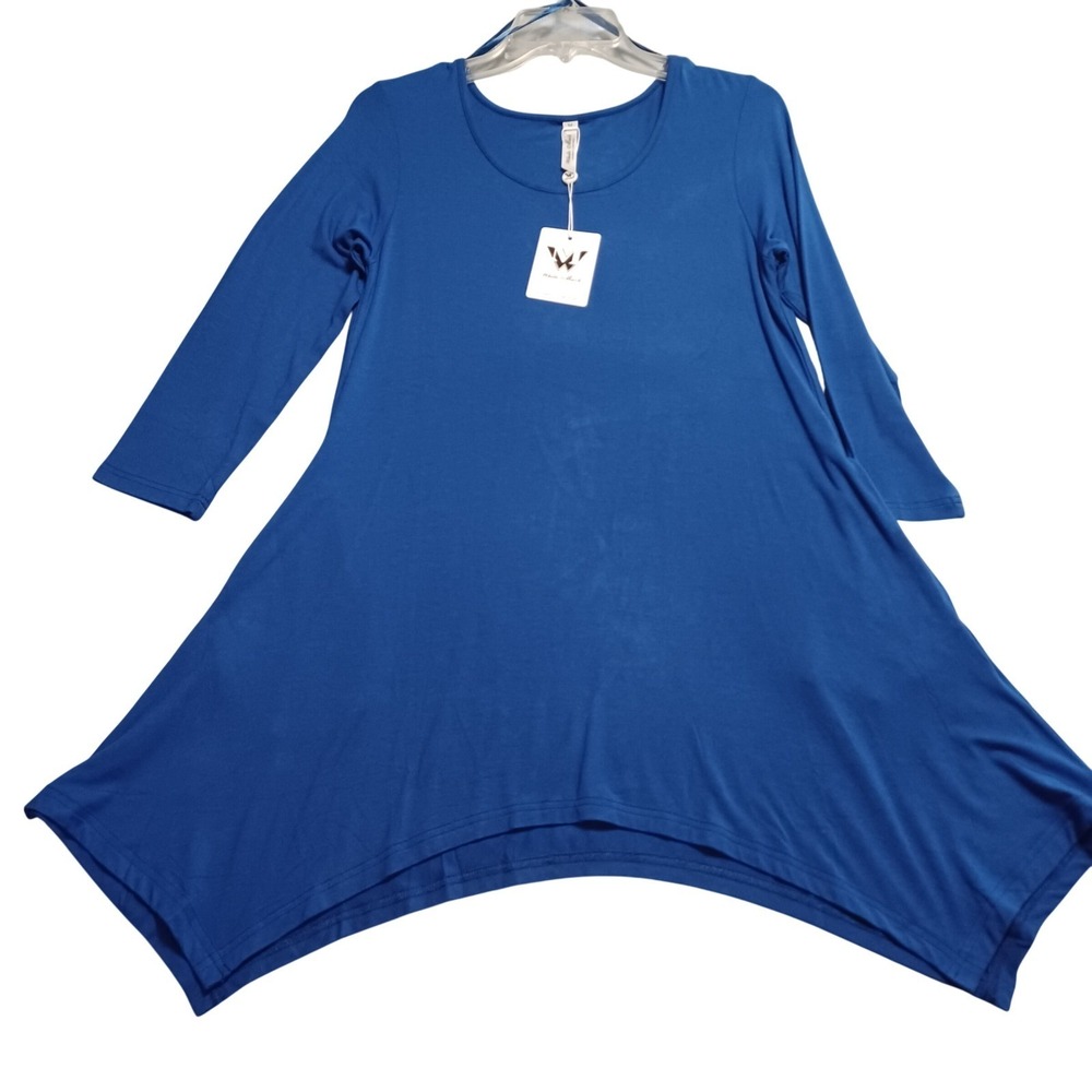 White Mark‎ Womens Blue Sharkbite Hem Tunic Top 3/4 Sleeve Pockets Size M NEW